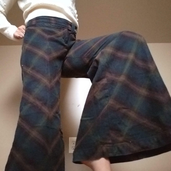 Free People plaid wide leg/bell-bottom tousers - Picture 4 of 5